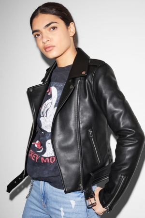 C&A Clockhouse Biker Faux Läder Jacka Dam Svarta | ZXNQU-7845
