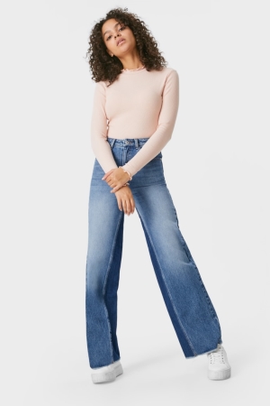 C&A Clockhouse- Breda Leg High Midja Jeans Dam Blå | ZCRNM-8409