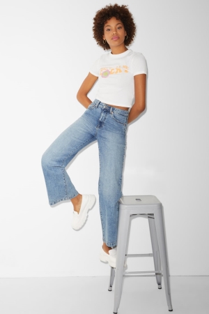 C&A Clockhouse Breda Leg High Midja Jeans Dam Blå Ljusblå | SWOKI-7581