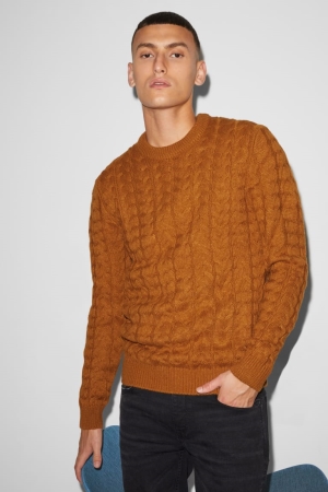 C&A Clockhouse Cable Knit Pattern Jumpers Herr Havanna | GUDYQ-0138