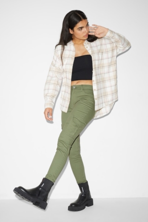 C&A Clockhouse Cargo High Midja Mager Fit Långbyxor Dam Gröna | DHPNF-9521