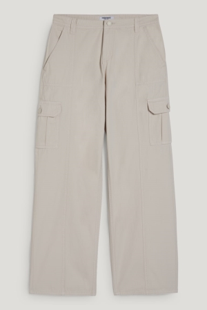 C&A Clockhouse Cargo High Midja Relaxed Fit Långbyxor Dam Ljusbeige | FYTXL-8795