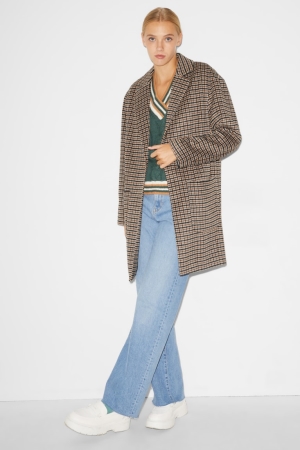 C&A Clockhouse Check Jacka Dam Beige Blå | XNSBL-4689
