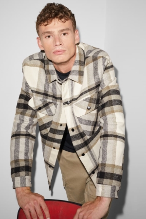 C&A Clockhouse Check Jacka Herr Beige | OTDBS-8349