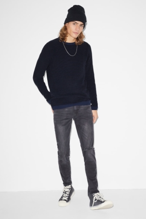 C&A Clockhouse Chenille Recycled Jumpers Herr Mörkblå | CQKZV-1540