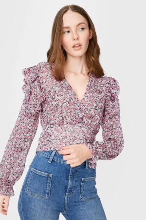 C&A Clockhouse Chiffon Floral Blusar Dam Rosa | EBORJ-5461