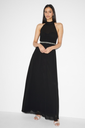 C&A Clockhouse Chiffon Partywear Klänning Dam Svarta | UTFAB-6583