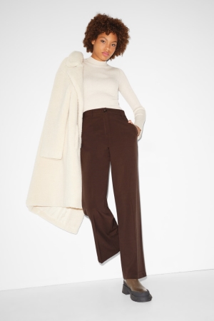 C&A Clockhouse Cloth High Midja Breda Leg Långbyxor Dam Mörkbruna | PFJKL-0923