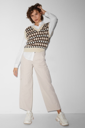C&A Clockhouse Cloth High Midja Hetero Fit Långbyxor Dam Beige | ONJIL-4657