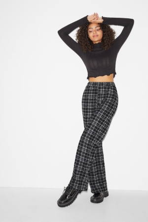 C&A Clockhouse Cloth Mid-rise Midja Palazzo Check Långbyxor Dam Svarta Vita | QOESU-4785