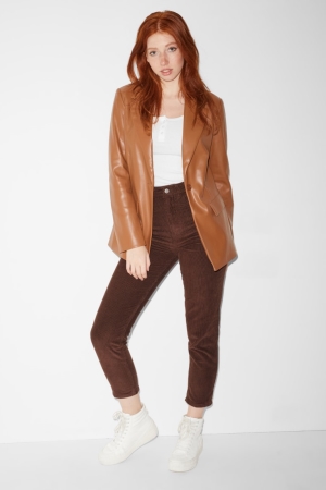 C&A Clockhouse Corduroy Mid-rise Midja Relaxed Fit Långbyxor Dam Mörkbruna | TYJMQ-0164