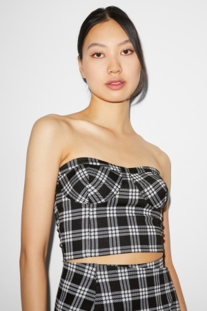 C&A Clockhouse Corsage Check T-shirt Dam Svarta Vita | KMXRG-4937