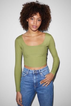 C&A Clockhouse Cropped Blast Dam Gröna | TBXSH-7493