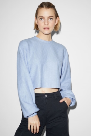 C&A Clockhouse Cropped Hoodie Dam Ljusblå | BLERU-7258