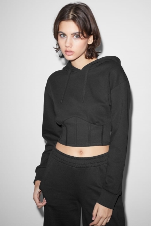 C&A Clockhouse Cropped Hoodie Dam Svarta | UXVTM-0934