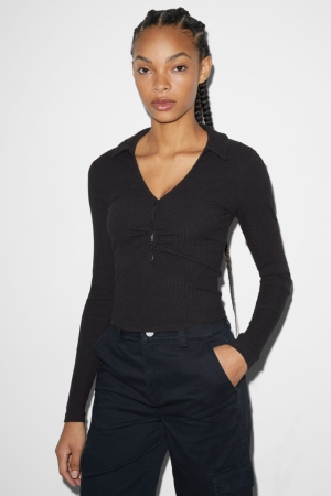 C&A Clockhouse Cropped Long Sleeve Blast Dam Svarta | QITWB-8495