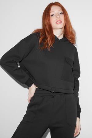 C&A Clockhouse Cropped Recycled Hoodie Dam Svarta | SDBNM-3760