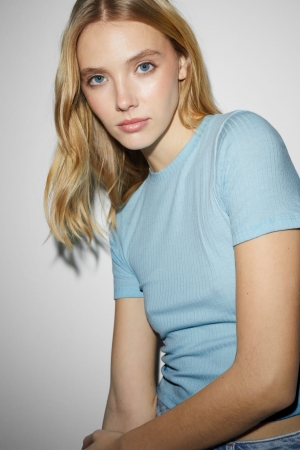 C&A Clockhouse Cropped T-shirt Dam Ljusblå | ZEXKR-6452