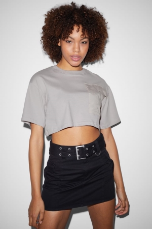 C&A Clockhouse Cropped T-shirt Dam Ljusgrå | GKLVX-0724