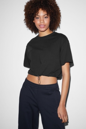 C&A Clockhouse Cropped T-shirt Dam Svarta | BHYFK-3158