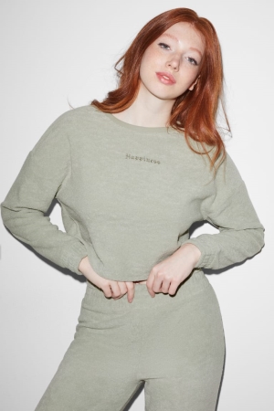 C&A Clockhouse Cropped Terry Cloth Tröjor Dam Mintgröna Gröna | RJZFQ-2376