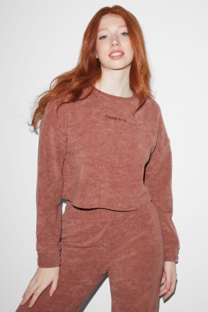 C&A Clockhouse Cropped Terry Cloth Tröjor Dam Terracotta | VEJTX-4315