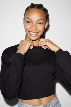 C&A Clockhouse Cropped Tröjor Dam Svarta | BKDRN-3891