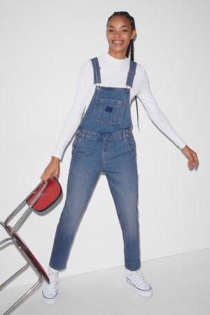 C&A Clockhouse Denim Dungarees Relaxed Fit Jeans Dam Blå Ljusblå | WBDCR-3967