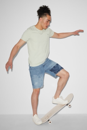 C&A Clockhouse Denim Recycled Shorts Herr Blå Ljusblå | VNQTS-3690