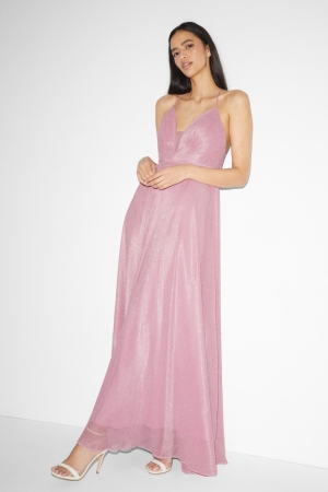 C&A Clockhouse Fit & Flare Shiny Partywear Klänning Dam Rosa | WGVIJ-6457