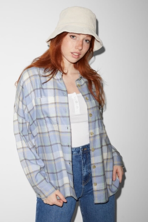 C&A Clockhouse Flannel Check Blusar Dam Ljusblå | XWRBS-7529