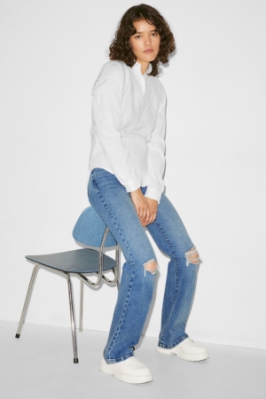 C&A Clockhouse Flared High Midja Jeans Dam Blå Ljusblå | CUWJF-6482
