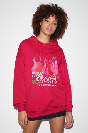 C&A Clockhouse Hoodie Dam Röda | TCVAZ-9718