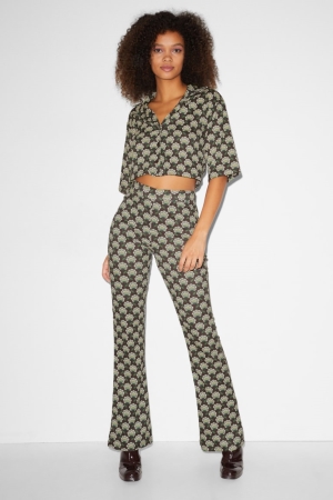 C&A Clockhouse Jersey Flared Floral Långbyxor Dam Bruna | PWBVM-2769
