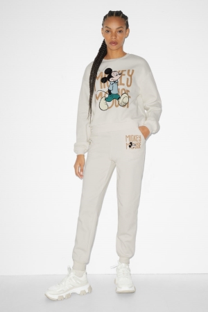 C&A Clockhouse Joggers Mickey Mouse Långbyxor Dam Vita | OSWZR-0267