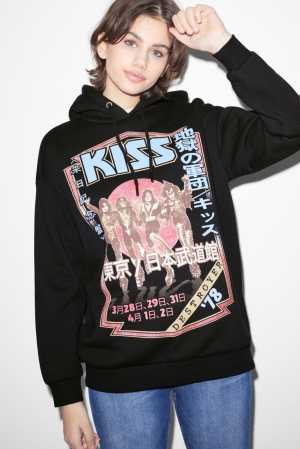 C&A Clockhouse Kiss Hoodie Dam Svarta | RFESJ-4687