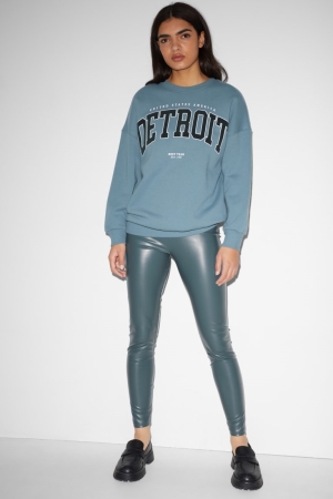 C&A Clockhouse Leggings Faux Läder Långbyxor Dam Mörkgröna | VOXKH-3871