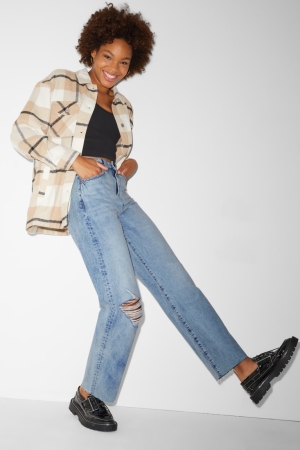 C&A Clockhouse Loose Fit High Midja Jeans Dam Blå Ljusblå | DASKH-3748