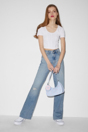 C&A Clockhouse Loose Fit High Midja Jeans Dam Blå Ljusblå | QEVUD-2796
