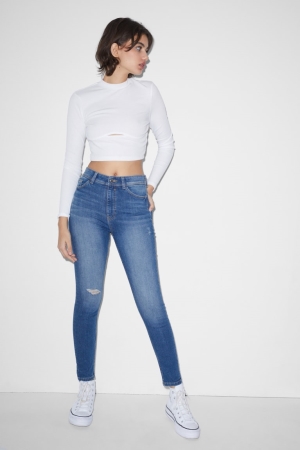 C&A Clockhouse Mager High Midja Jeans Dam Blå | VDPUX-0834