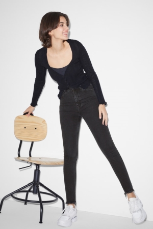 C&A Clockhouse Mager High Midja Lycra® Jeans Dam Svarta | IACRL-9347