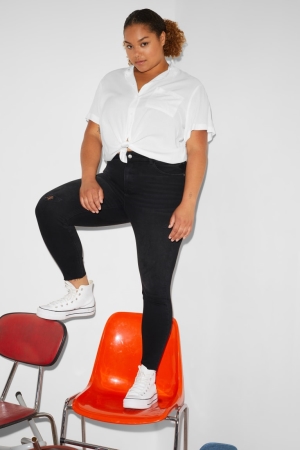 C&A Clockhouse Mager High Midja Recycled Jeans Dam Blå Mörkgrå | FCLIQ-4283