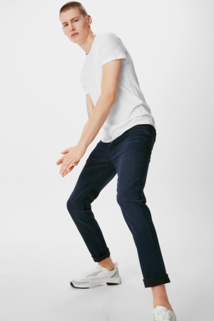 C&A Clockhouse Mager Lycra® Jeans Herr Blå Mörkblå | DGOVX-9563