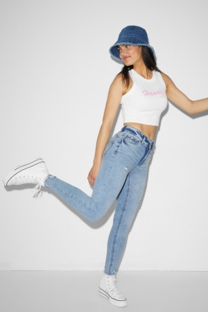 C&A Clockhouse Mager Mid-rise Midja Push-up Effect Jeans Dam Blå Ljusblå | DHBIG-8290