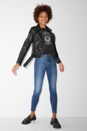 C&A Clockhouse Mager Mid-rise Midja Push-up Effect Jeans Dam Blå | UXVSE-3569