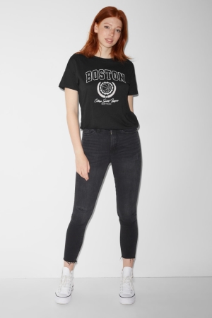 C&A Clockhouse Mager Super High Midja Recycled Jeans Dam Svarta | RJGUY-8513