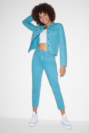 C&A Clockhouse Mom High Midja Jeans Dam Turkos | IAQUE-9786
