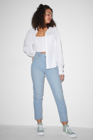 C&A Clockhouse Mom High Midja Jeans Dam Blå Ljusblå | NRWFM-6492