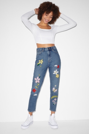 C&A Clockhouse Mom High Midja Jeans Dam Blå Ljusblå | WACMF-0847