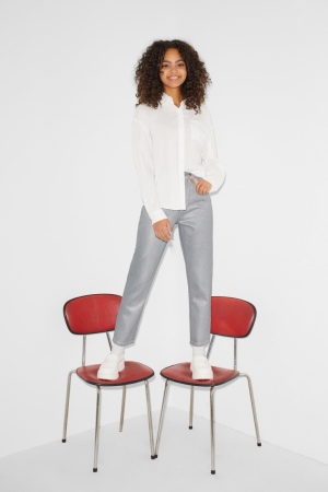 C&A Clockhouse Mom High Midja Lycra® Recycled Jeans Dam Silver | AUQOY-7980